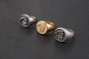 Custom logo Engraved Vintage Stainless Steel <b>Men</b> Skull <b>Rings</b> IP Silver <b>Black</b> Gold Skeleton Pirates Jewelry Heavy High Quality - Product Image 4