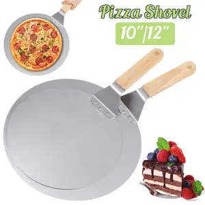 Pala para Pizza de 10/12 Pulgadas al por Mayor, Herramienta de Repostería de Acero Inoxidable con Mango de Madera, Pala Redonda Anti-quemaduras para Hornear - Product Image 1
