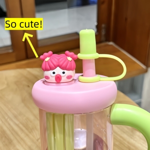 Vaso de Plástico con Pajita de Dibujos Animados, Superventas, Libre de BPA, Antiderrames, Apto para Lavavajillas, Mismo Estilo que el de los Amigos, con Compartimento para Té - Product Image 3