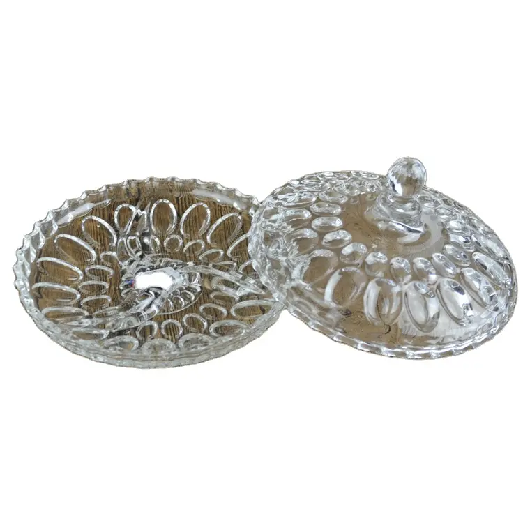 Transparent européen Dim Sum Snack assiette créative verrerie conception perlée ensemble d'assiettes 9.5 pouces forme ronde plat de bonbons avec couvercle