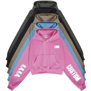 Popular Cropped Tops Hoodies Custom Brand Logo Screen Print Low MOQ Women's Clothing High Quality Hoodie