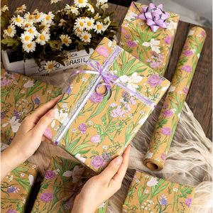 Maypluss Kraft Floral Wrapping <b>Paper</b> <b>Roll</b> 17Inch x 33Feet Forest Garden Flower Gift <b>Wrap</b> Purple Pink Green Boho Style - Product Image 4