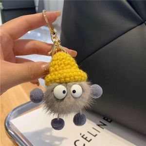 Porte-clés pendentif en peluche Eggette, adorable boule noire, 12 cm, doux, pour sac, avec pompon - Product Image 5
