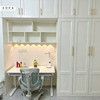 Suite de chambre d'enfant en bois style nordique crème, avec lit tatami, armoire et bureau, mobilier de maison pour petits espaces