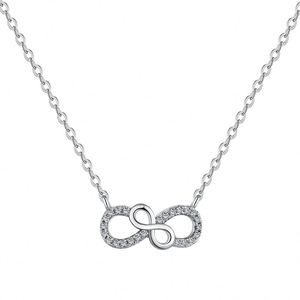Collier pendentif Dylam en argent sterling 925 avec zircone 5A étincelante, symbole de l'infini double chiffre 8, en stock, sans MOQ - Product Image 1
