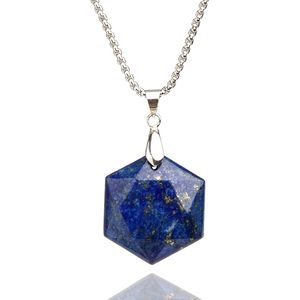 Collar con Colgante Hexagonal de Lapislázuli, Piedra Preciosa Natural, Cristal Curativo, Joyería Unisex para Uso Diario, Engaste en Bisel - Product Image 1