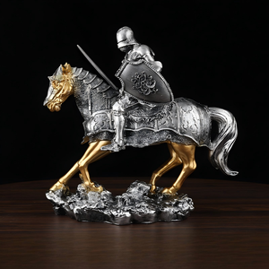 Estatua de Caballo Caballero, Pieza de Arte Coleccionable Retro Vintage, Adorno de Resina para Mesa, Oficina, Escritorio, Gabinete, Entrada, Decoración del Hogar - Product Image 3