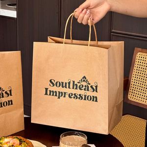 ถุงกระดาษบรรจุภัณฑ์อาหารร้านอาหารแบบใช้แล้วทิ้ง ย่อยสลายได้ รีไซเคิลได้ เป็นมิตรกับสิ่งแวดล้อม พิมพ์โลโก้ได้ พร้อมหูหิ้วแบบเกลียว - Product Image 5