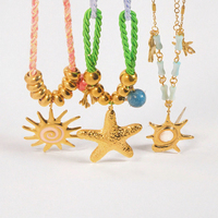 Collier tendance plaqué or 18 carats avec pendentif étoile de mer en acier inoxydable, chaîne à maillons de 28 pouces, bijoux pour femme, idéal pour l'été et les vacances à la plage