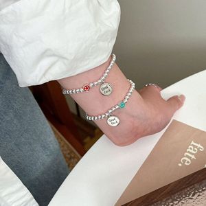 Bracelet en argent sterling 925 avec visage souriant pour femmes, perles rondes colorées, bijoux à porter au quotidien - Product Image 3