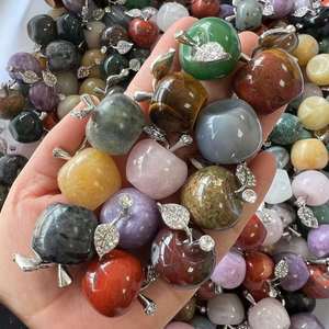 <span class=keywords><strong>Piedra</strong></span> preciosa natural tallada a mano de 25mm y 30mm, estatua de <span class=keywords><strong>piedra</strong></span> de manzana, cristal curativo, Cuarzo Rosa, figurita de manzana, regalos de cristal de Navidad - Product Image 6