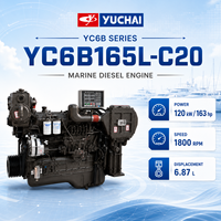 Moteur diesel Yuchai YC6B165L-C20 163HP 1800RPM 6 cylindres turbo refroidi par eau pour bateaux de pêche, de passagers et de travail