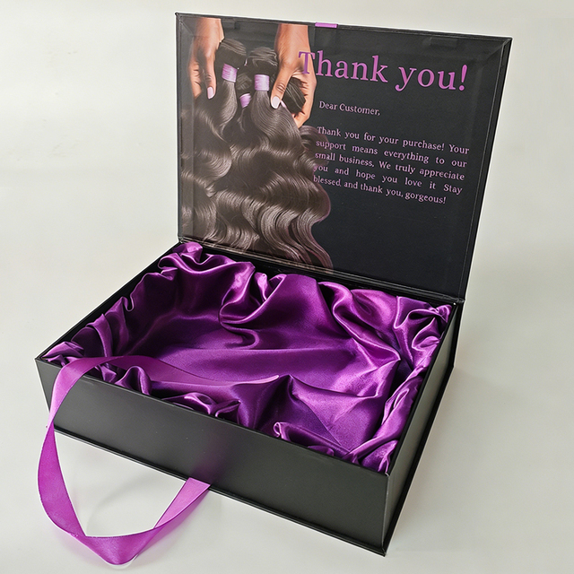 Premium Custom Logo Print Luxury Matte Rigid Cardboard Box Black Foldable Empty Magnetic Folding Closure Wig Gift Box Packaging