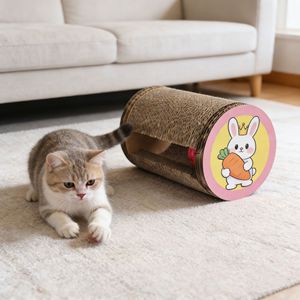 Rascador para gatos cilíndrico corrugado y engrosado, resistente al desgaste y que no se desprende, juguete para gatos, cama para gatos integrada. - Product Image 1