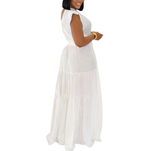 ชุดแม็กซี่เดรสแฟชั่นสำหรับผู้หญิงชุดเดรสเปิดไหล่ไม่มีสายผูกเชือก - Product Image 6