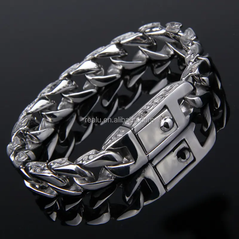 Real U Custom Jewelry Beautiful Fleur De Lis Stainless Steel Link Bracelet For Men Viking Textured Masculine Statement Bracelet