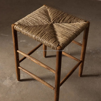 Tabouret de comptoir sans dossier HOMU en bois massif et rotin tressé, chaise de salle à manger au design contemporain pour cafés, hôtels et salons