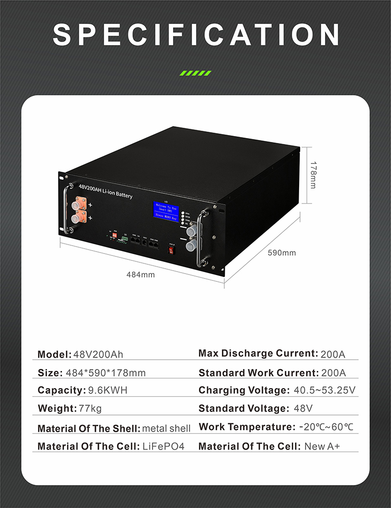 Lifepo4 Lithium Ion Battery 48V 100Ah 5000WH For Backup Power Solar Energy Storage Systems