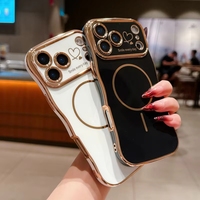 Coque de téléphone antichoc en TPU souple électroplaqué, design de luxe, motif cœur mignon, ondulée, pour iPhone 18 Pro Max, 17 Pro, 7 couleurs