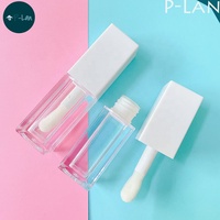 P-LAN Marque Stock 100 pièces Carré Blanc Rose Transparent Contenants de Brillant À Lèvres 6ML Personnalisé Brillant À Lèvres Tube Avec Grosse Brosse Grosse Baguette