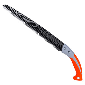 Sierra de mano con hoja de acero de alto contenido de carbono, mango de plástico naranja y gris, herramienta manual para cortar madera - Product Image 1