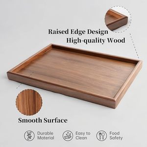 Plateau de service en bois massif naturel, plateau rectangulaire en bois multifonctionnel pour le <span class=keywords><strong>petit</strong></span>-déjeuner, le café, les aliments, les boissons, la décoration de la maison et l'utilisation hôtelière - Product Image 2