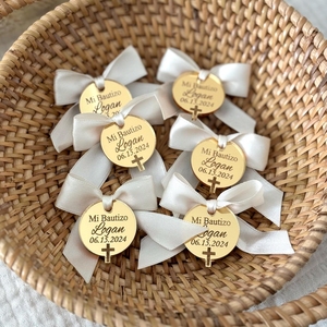 Étiquettes personnalisées pour baptême <span class=keywords><strong>et</strong></span> communion de bébé, gravées en acrylique, croix ronde, cadeau personnalisé, décoration moderne, design simple, fait main - Product Image 2