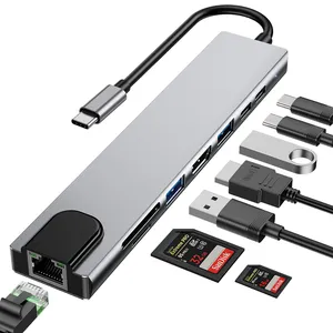 8 in 1 USB C 허브 유형 C 어댑터-멀티 Usbc 3.0 분배기 Otg Hd RJ45 허브 Sd 카드 리더 도크 스테이션 Macbook air Pro