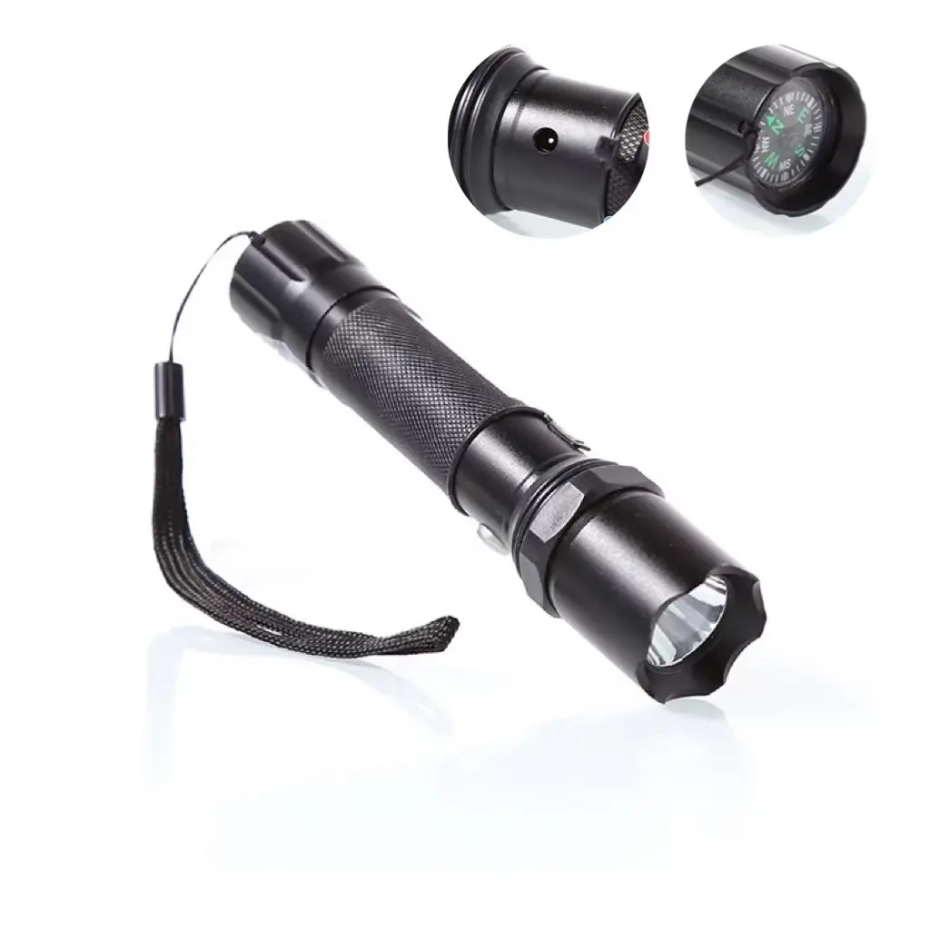 wholesale Cheap Led handy torch Self Defense classical aluminium alloy Flashlight with DC charger,compass for outdoors