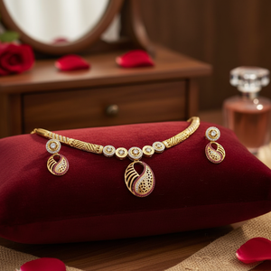 Indian 18K <b>Gold</b> Plated Brass Women's Trendy Lock Design Micro Insert Necklace <b>Set</b> Wedding Party Engagement Anniversary Jewelry - Product Image 3