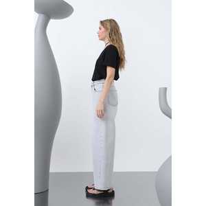 Pantalon en jean à jambes larges pour femme, taille haute, extensible, délavé clair, 32192PNT - Product Image 2