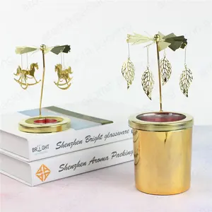 Wholesale custom gold metal windmill rotated candle holder and christmas rotary spinning tealight candle