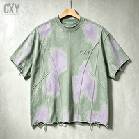 Short en jean déchiré Y2K Grunge personnalisé avec bordure vert néon et ourlet ondulé en jersey, décontracté, écologique, vente en gros d'usine OEM pour hommes