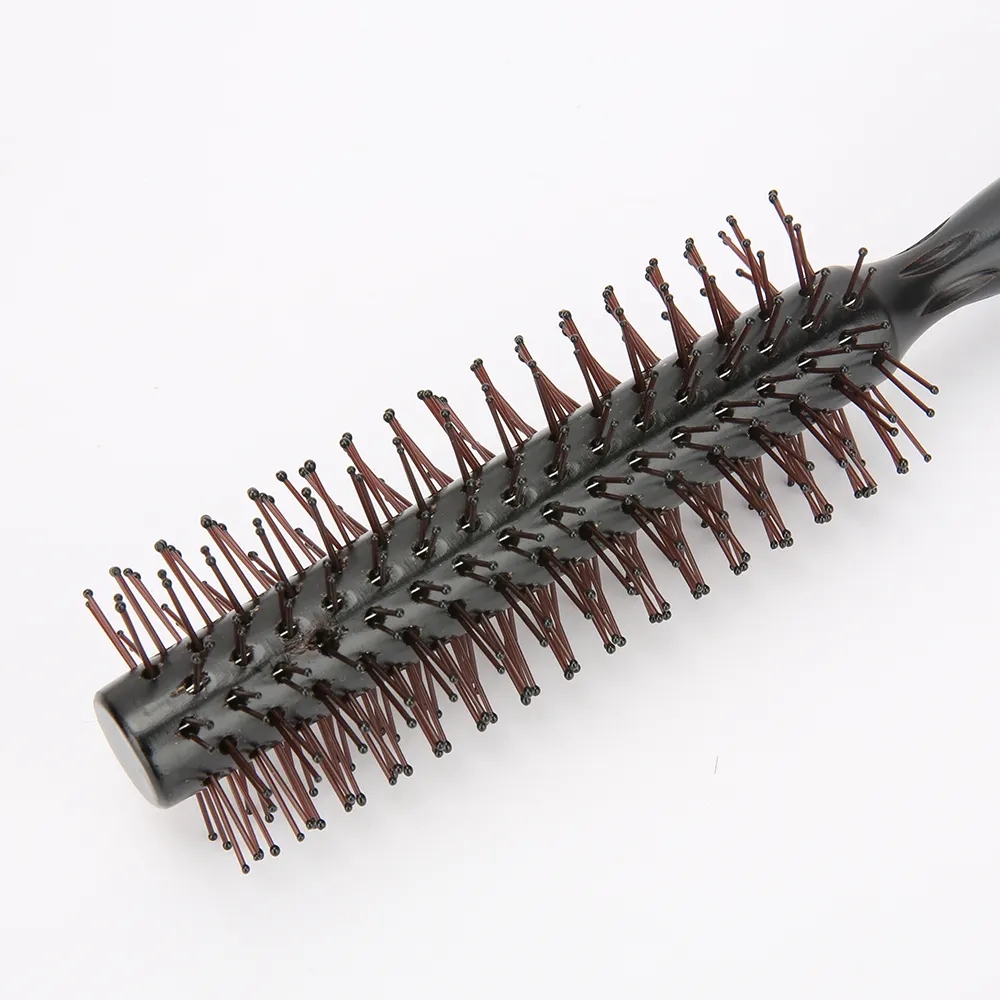 柔らかいナイロン毛でブロー乾燥するための小さな丸いヘアブラシ-木製ハンドル、0.59インチ