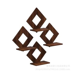 Wooden Diamond <b>Wall</b> <b>Mounted</b> <b>Shelf</b> Geometric Floating Rack For Home Decoration Plant Display - Product Image 5