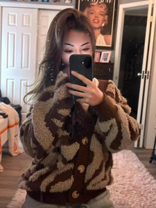 Br5925 Giản Dị Dệt Kim Lười Biếng Lỏng Kích Thước Lớn Leopard Cardigan Áo Len Áo Khoác Phụ Nữ - Product Image 4