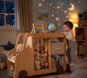 Organisateur de jouets en bois en forme de voiture, bibliothèque, rangement pour chambre d'enfant, meubles de crèche - Product Image 2