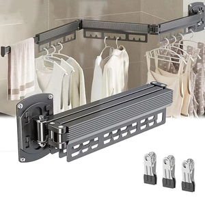 Tendedero de Pared Plegable Extensible SWAWIS <span class=keywords><strong>Tendor</strong></span> Linen Rancher con 18 Ganchos para Balcón, Baño, Hotel, Color Blanco - Product Image 5