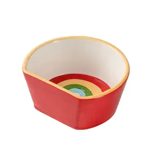 Hand painted Custom Rainbow Striped Stoneware Sauce Ceramic Dog Bowls. Cookie bowl Gift & Craft