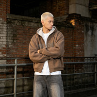 Blouson court à capuche color block américain pour homme, coupe ample, double fermeture éclair, collection Printemps 2026, style streetwear tendance, personnalisable