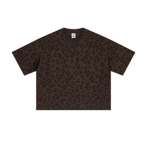 Camiseta Personalizada de Algodón Grueso de 240 g/m² con Estampado de Leopardo, Hombros Caídos, Corte Cuadrado, Holgada, Estilo Vintage 6850 para Hombre - Product Image 3