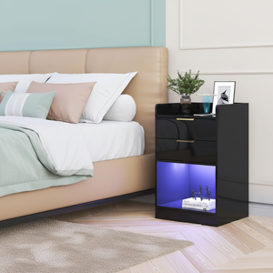 YISI Mesita de Noche LED de Alta Calidad con Diseño Moderno y Fácil de Montar, con 2 Cajones de Almacenamiento, para Dormitorio u <span class=keywords><strong>Hotel</strong></span> - Product Image 1