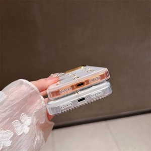 เคสโทรศัพท์ลายโบว์ไข่มุกสีทองน่ารัก สำหรับ iPhone Air 17 16 15 14 13 12 11 Pro Max Plus  แบบใสกันกระแทกเคลือบเงา - Product Image 5
