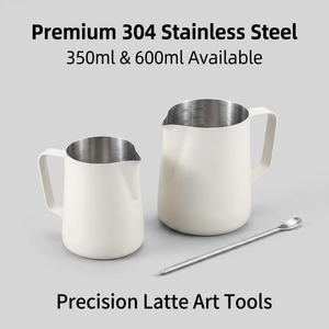Kingze Outils personnalisés pour barista Tasse à <span class=keywords><strong>mousseur</strong></span> à <span class=keywords><strong>lait</strong></span> en acier inoxydable 350ml 600ml <span class=keywords><strong>Pichet</strong></span> à <span class=keywords><strong>lait</strong></span> à bec pointu - Product Image 2