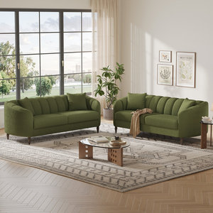 أريكة بوكليه عصرية، كنبة مريحة بتصميم بسيط مع وسادتين، أريكة فاخرة لشخصين مع مسند ذراع منحني وأرجل خشبية - Product Image 5