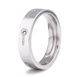 Titanium Steel <b>Couple</b> <b>Rings</b> 6.4MM Diamond Inlay Key Lock Design Wedding Jewelry Unisex - Product Image 5
