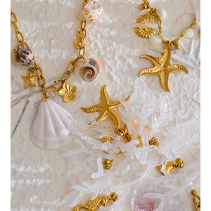 Collier pendentif étoile de mer en acier inoxydable plaqué or style océan Mchic 3494, collier en résine <span class=keywords><strong>corail</strong></span> et perles baroques, bijoux - Product Image 5