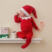 Accessoires de photographie pour nouveau-nés, combinaisons en coton d'hiver de Noël avec chapeau, vêtements personnalisés pour bébé unisexe, costume de Père Noël