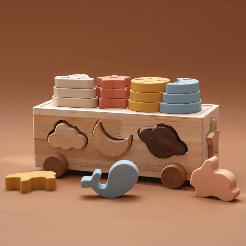 Wholesale Montesorri Baby Wooden Toy Natural Wood Educational Toy Wood Car Stacking Toy for Kids Children