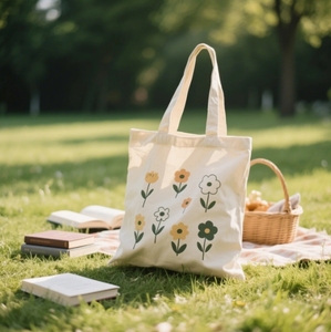 Sac fourre-tout à motifs floraux, cadeau personnalisable écologique réutilisable 8oz 10oz 12oz sac à provisions fourre-tout en toile de coton d'épicerie avec logo personnalisé - Product Image 4